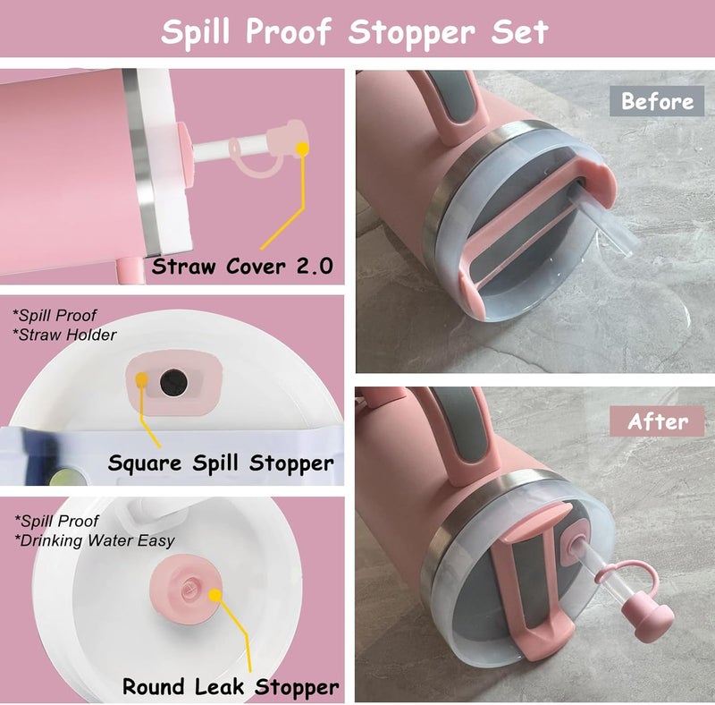 vikgle Stanley Cup Accessories Set,Including 2 Pcs 0.4in Straw Cover, 1 Silicone Spill-Proof Stopper Set of 3, 1 Cute Butterfly Handle Charm, 1 Silicone Boot Fits Stanley 40&30 Oz Tumbler (Pink) - Image 5